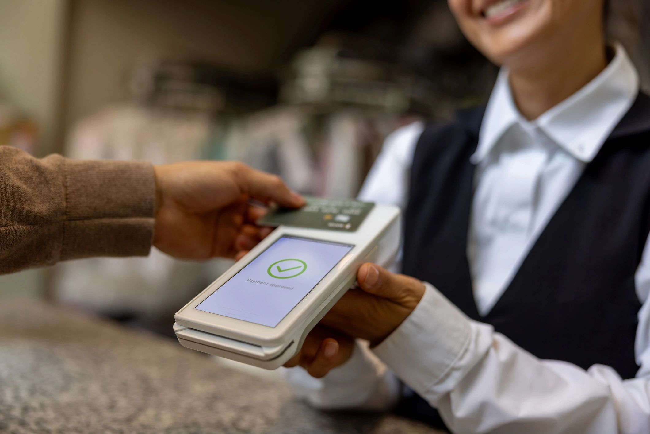Close-up of a contactless payment terminal